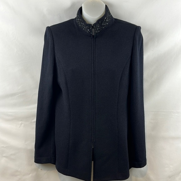 St. John Elegant High Collar Knit Black Cardigan Evening Jacket Size 4 - Picture 1 of 14